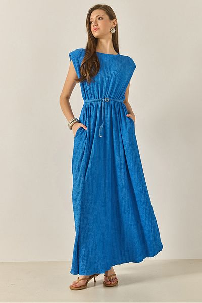 Bianco Lucci Rochie lungă înfășurată pentru femei, cu talie elastică, căptușită, cu buzunare cu centură 6001 60283261
