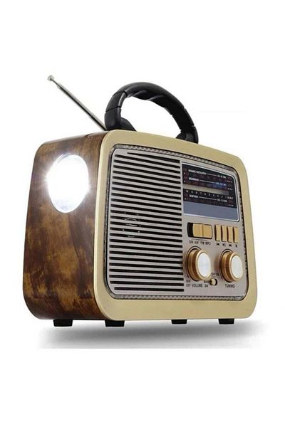 Denx راديو هاي فاي محمول بثلاث قنوات FM - AM - SW ذهبي/بني/أسود، مزود ببلوتوث، وبطاقة TF، وقرص فلاش USB