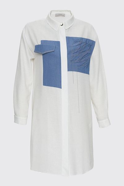 Zühre Long Ecru Tunic with Accessory Detail T-1371