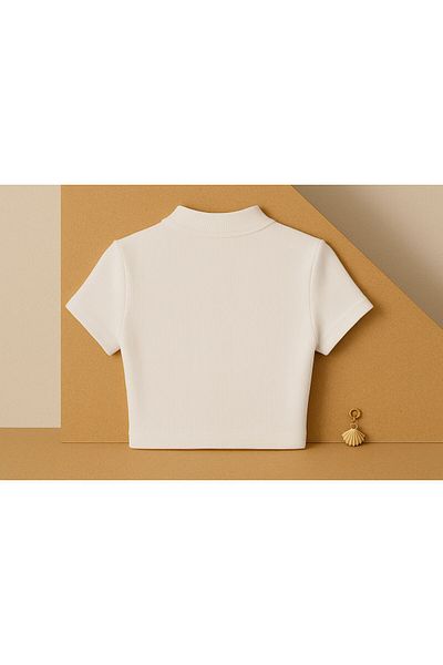 Stail Moda Women's White Camisole Fabric Low-Cut Half Sleeve Cut Out Crop Top Blouse2025