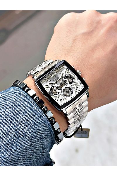 Reward Silver Color Square Model Functions Active Men's Wristwatch + Bracelet