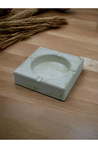 Ferre Home Istanbul Green and White Marble Patterned Square Ashtray/Beton Tray - Special Production