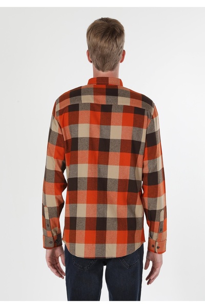 Colin's Regular Fit Shirt Neck Plaid Men's Orange Long Sleeve Shirt