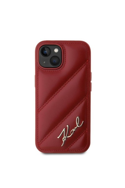 Karl Lagerfeld IPhone 15 Case, Diagonal Quilted Script, Karl Lagerfeld - Red