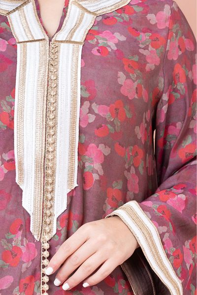 IKKXA Embroidered Floral Print Jalabiya