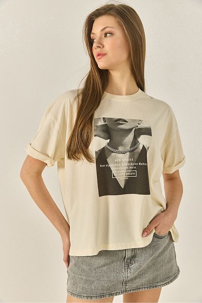 Bianco Lucci Γυναικείο Premium Picture Printed Oversize Βαμβακερό T-Shirt ÖT251039 60283294