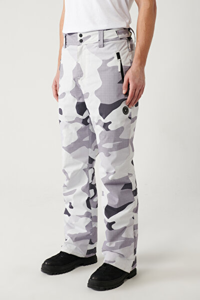 Avva Erkek Beyaz-Gri Su İtici Rüzgar Geçirmez Paçası Çıtçıtlı Ski/Kayak Pantolonu A32Y3098