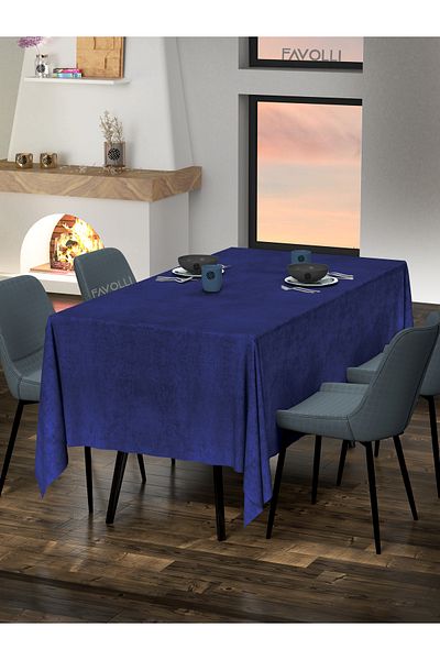 FAVOLLİ Velvet Textured Sapphire Color Tablecloth