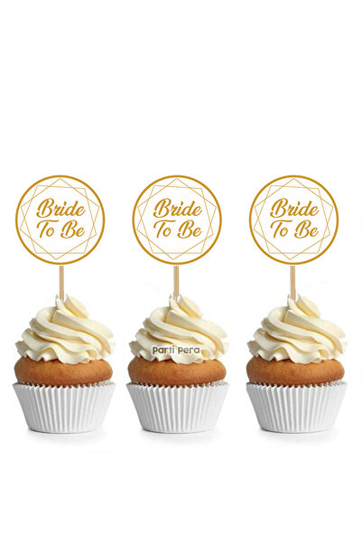 parti pera Bride To Be Yazılı Yuvarlak Cupcake Kürdan Süsü 15 Adet Kürdan Süs
