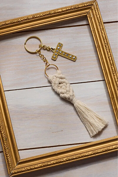 Talinhandmade ميدالية مفاتيح منسوجة من مكرامية - أبيض