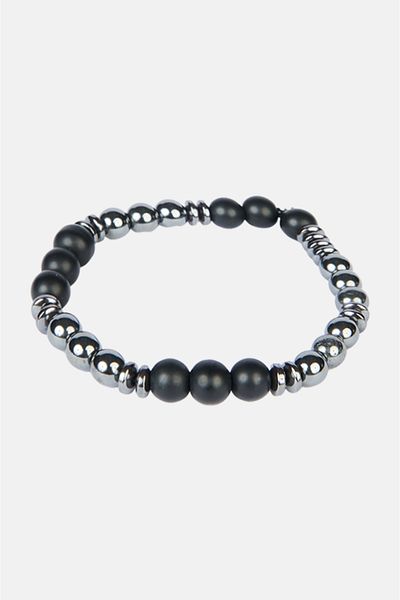 Avva Men's Black 2-Piece 100% Leather and Hematite Stone Bracelet A32y9614