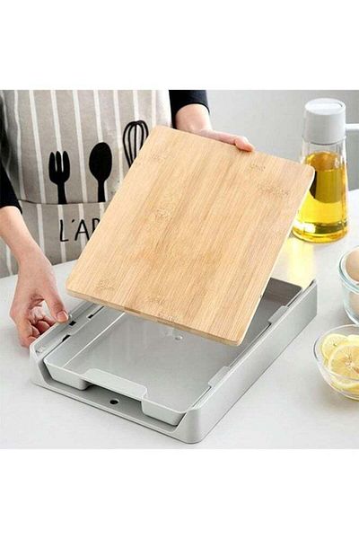 COOYA Multifunctional wooden cutting board hangable,with drawer,durable and non-slip,easy to clean,gray