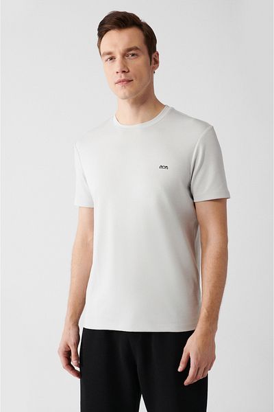 Avva Graues Herren-T-Shirt mit Rundhalsausschnitt, Rücken- und Brustlogo-Aufdruck B 001040