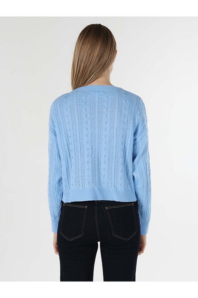 Colin's Pulover albastru pentru femei, cu gât rotund, jacquard