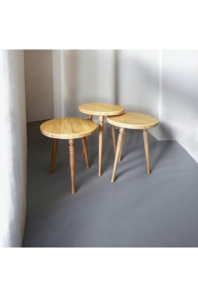 Sienta Home Dekoratif Doğal Ahşap 3’lü Zigon Sehpa Gürgen Ağacı Demonte Modern Ayak - Orta Sehpa