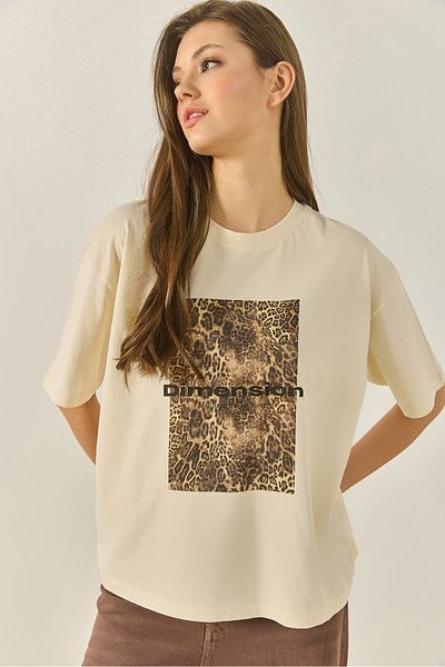 Bianco Lucci Γυναικείο βαμβακερό μπλουζάκι Premium Leopard Printed Oversize ÖT251040 60283293