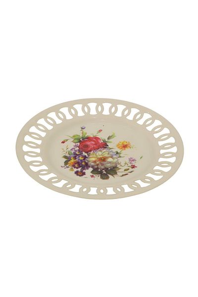 Generic Round, flat plastic plate decorated with roses