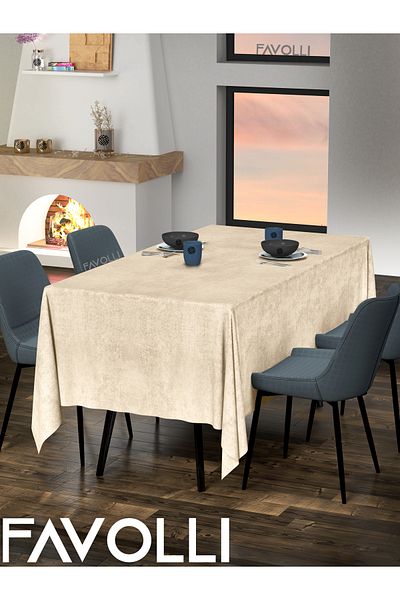 FAVOLLİ Velvet Textured Beige Color Tablecloth