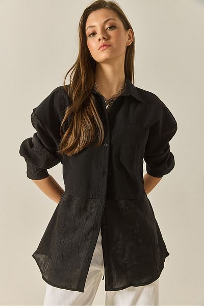 Bianco Lucci Women's Organza Tulle Detailed Oversize Shirt 60502 60283263