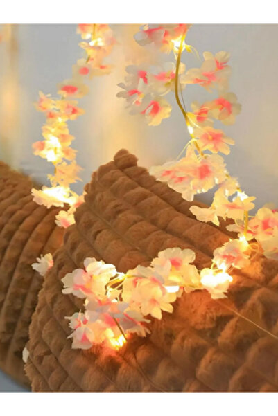 ledison 1 Adet Yapay Kiraz Çiçeği SAKURA ve 3 Metre Led Işık Seti - Yapay Çiçek Sarmaşık - Bahar Esintisi