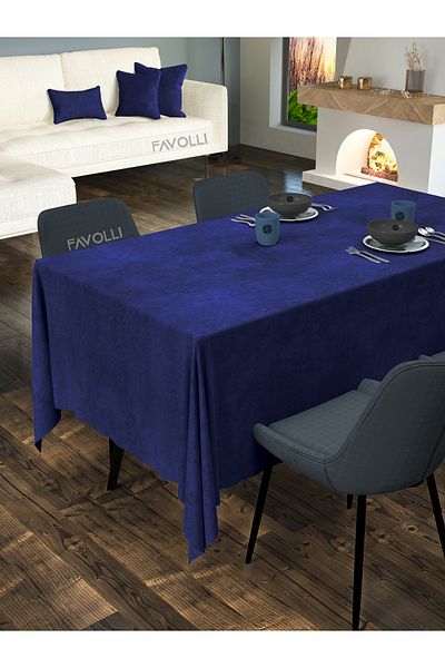 FAVOLLİ Velvet Textured Sapphire Color Tablecloth