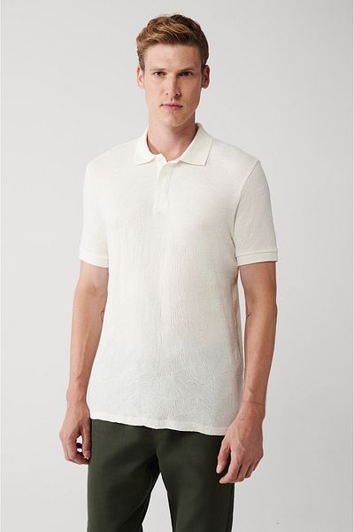 Avva Weißes Herren-T-Shirt mit Polokragen aus 100 % Baumwolle mit 3 Knöpfen, A31y1194