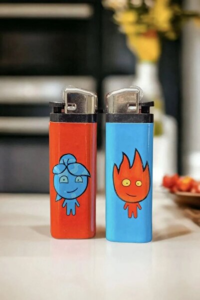 BuSefa Accessory Ateş Ve Su Baskılı Çift / Sevgili Çakmağı Hediyelik Gazlı Ça...