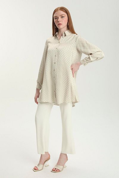 Zühre Jacquard Buttoned Stone Tunic T-1515