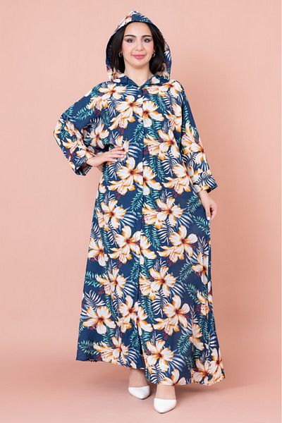 IKKXA Floral Printed Hoodie Jalabiya