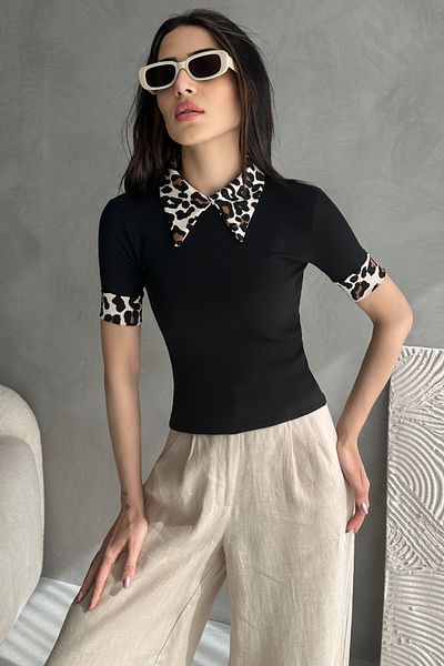 Rabi Shine BLUZĂ CU GÂT POLO DE FEMEI CU MODEL DE LEOPARD