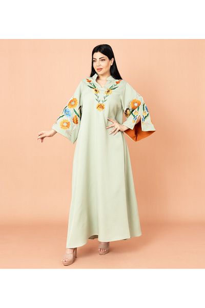IKKXA Solid Embroidery Elegant Jalabiya