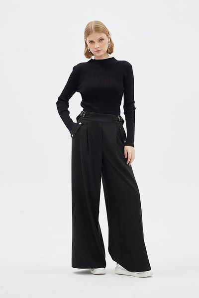 Zühre Relaxed Cut High Waist Black Trousers P-0212