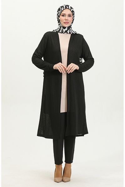 sefamerve سترة سوداء طويلة سادة - 8727-01