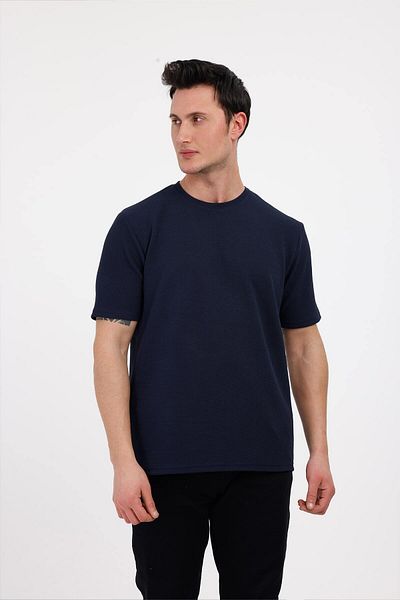 Decas BASIC&COOL Βαμβακερό μπλουζάκι Crew Neck - Navy Blue