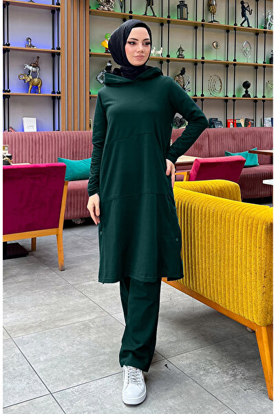 sefamerve Çıtçıt Detaylı İki İplik Eşofman Takım 3071-13 Nefti Yeşili