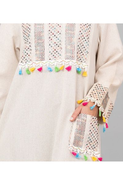 IKKXA Elegant Embroidered Linen Jalabiya