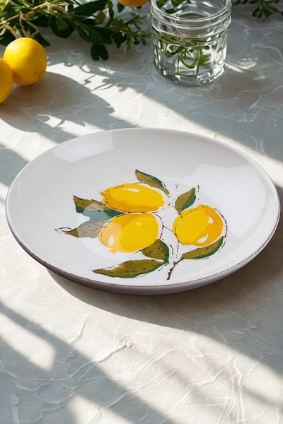 Manaferra Lemon Pattern Handmade Organic Pit Dinner Plate 22 cm