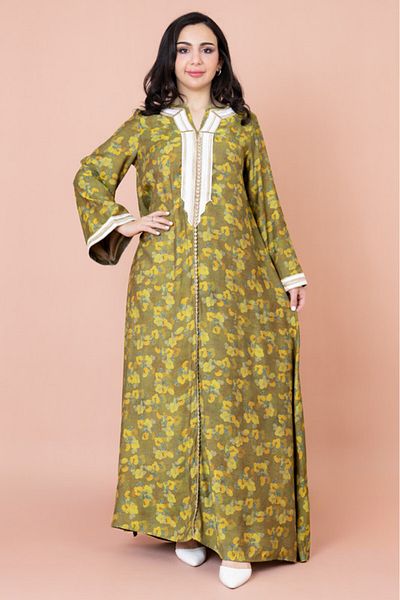 IKKXA Embroidered Floral Print Jalabiya