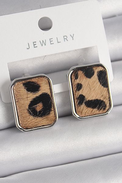 Skygo Brass Silver Color Leopard Print Square Model Women's Earrings - Tj-Bkp9888