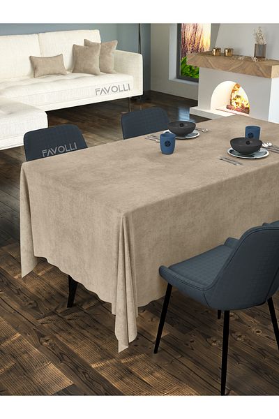 FAVOLLİ Velvet Textured Sahara Beige Tablecloth