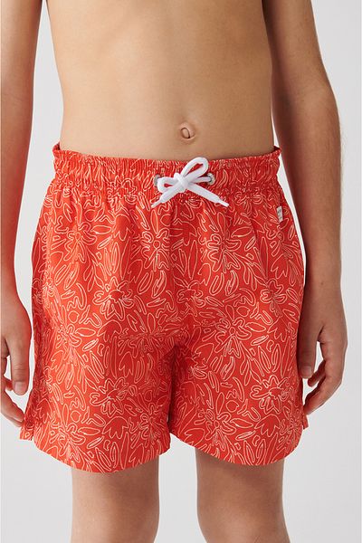 Avva Orange, schnelltrocknend, Blumenmuster, Standardgröße, speziell verpackt, bequeme Passform, Badeanzug, Seeshorts für Kinder