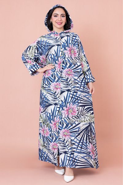 IKKXA Floral Printed Hoodie Jalabiya