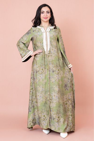 IKKXA Embroidered Floral Print Jalabiya