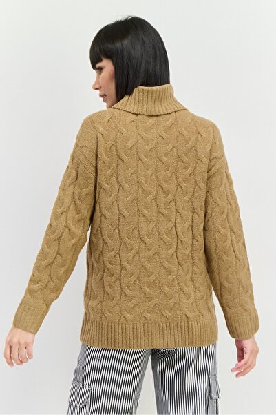 French Connection Women High Neck Knitted Sweater, Tan