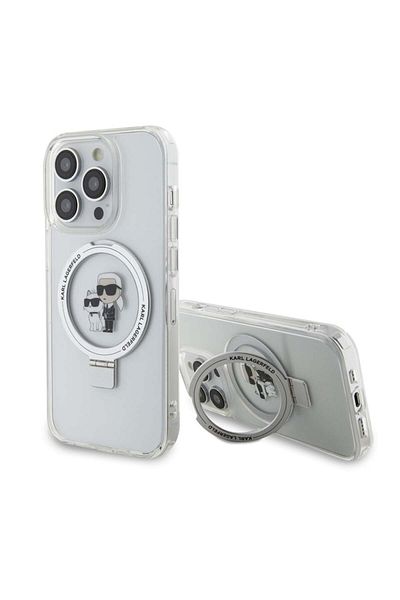 Karl Lagerfeld Case for iPhone 15 Pro, Hardcase Ring Stand MagSafe, Karl Lagerfeld - White