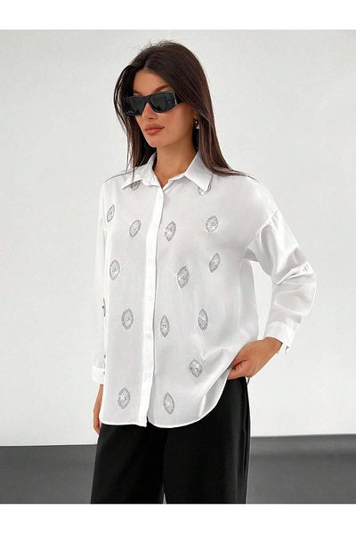 Basko fashion Cămașă albă cu model de piatră ovală