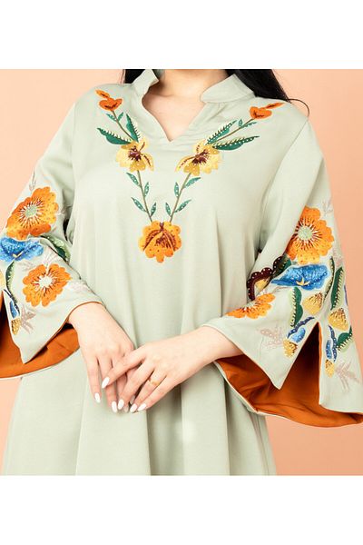 IKKXA Solid Embroidery Elegant Jalabiya