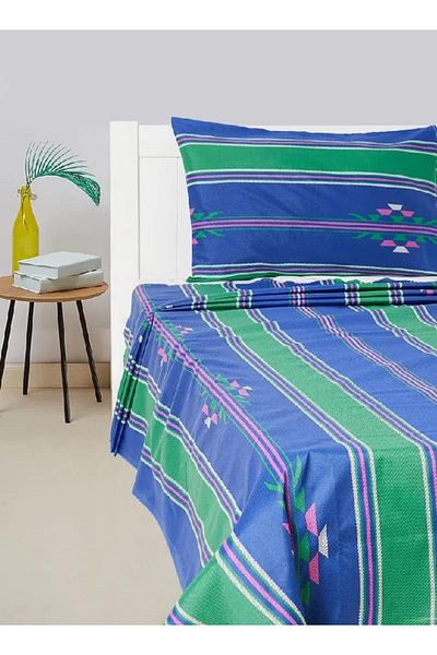RISHAHOME 2-Piece 180 TC Cotton Single Bedsheet Set – Scampi Multicolour, 1 Sheet + 1 Pillow