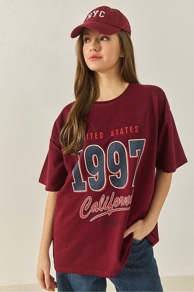 Bianco Lucci Tricou supradimensionat din bumbac imprimat 1997 pentru femei 3056 60284048
