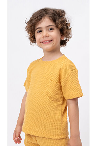 Bubito Waffle Visual Pocket Detailed Cotton Summer Baby Kids Shorts Set-Brown